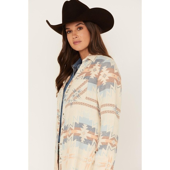 Outback Western Shacket Brianna Aztec Flannel Shirt Pearl snap Women's Large New - Picture 3 of 12